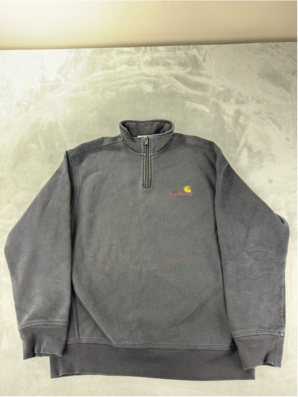 Carhartt WIP Half Zip Sweatshirt Mens Medium Black Fleece American Script Logo